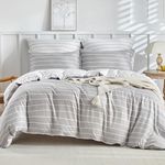 Lekesky Super King Duvet Cover Set, Grey Stripes Printed Microfibre Super King Size Bedding Set 3pcs (1x Grey Duvet Cover + 2x Pillowcases) Superking Duvet Cover 220 x 260 cm, Grey