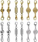 Magnetic Jewelry Clasps Magnetic Lobster Clasps for Necklace Bracelet Jewelry Making Rhinestone Ball Style, Cylindrical and Ball Tone (Gold and Silver) 12 Pieces
