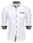 COOFANDY Men's Slim Fit Dress Shirt Long Sleeve Casual Button Down Western Shirts White