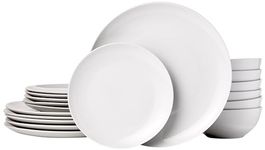 Amazon Basics 18-Piece Dinnerware Set, Dishes, Bowls, Service for 6, White Porcelain Coupe