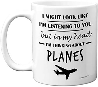 Aviation Gifts - in My Head I'm Thinking About Planes Mug - Funny Spitfire Gifts for Men, Aeroplane Gifts for Pilots, 11oz Ceramic Dishwasher Safe Premium Mugs Novelty Aircraft Cup