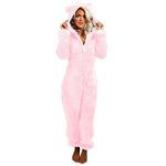 TURWXGSO Onesies For Women UK Clearance Winter Warm Comfy Fleece Pyjamas Soft Cozy Nightwear For Women Fluffy Fleece Onesie Jumpsuit Pajamas With Cat Ear Hood One Piece Pyjamas Lounge Wear