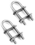 QWORK Marine Boat Stern Eye Tie Down U Bolt, 2 Pack, 3/8" Dia, 2-1/2" Thread Length, Stainless Steel