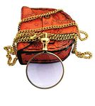 Brass Magnifying Glass, Optical Magnifier Lens with Chain Monocle for Library Reading Fine Print Zooming Increase Vision