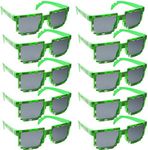 grinderPUNCH 10 Pack Bulk Kids Children Age 3-10 Small Pixelated Sunglasses Robot Party Glasses Green