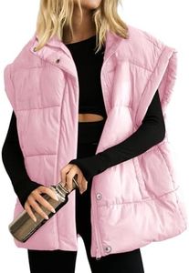 Songling Womens Oversized Puffer Vest Stand Collar Full Zip Sleeveless Bubble Puffer Vest Quilted Padded Warm Coat Outwear (Pink,S)
