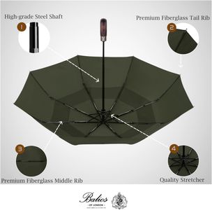 Balios Folding Umbrella – Wood Handle, Auto Open/Close, Olive Green