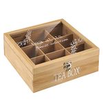 QILICZ Tea Box Wooden Tea Caddy Tea Bag Holder Tea Bag Organiser Tea Chest Tea Storage Box with 9 Compartments and Glass Cover for Home Use Gift