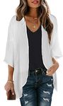 Women Summer Kimono Cardigan Short Sleeve Top Beach Chiffon Open Front Shawl(Solid White, L)