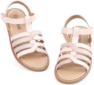 Wulubaba Girls Sandals Open Toe Summer Flat Shoes Gladiator Dress Sandals with Adjustable Strap for Toddler Little Kid/Big Kid,Pink,1