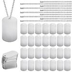 Elesunory 100 Pcs Military Dog Tags Set, 50 Pcs Aluminum Blank Dog Tags and 50 Pcs Iron Necklace Chain, Dog Tags Engraved for Pets, Perfect for DIY Decorative Craft Pet Dog ID Tags, Silver