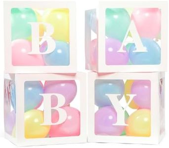 Voircoloria Baby Boxes with Letters for Baby Shower, 4 Transparent Balloon Boxes with Letters for Gender Reveal Birthday Wedding Baby Shower Decorations(Pastel Balloons)