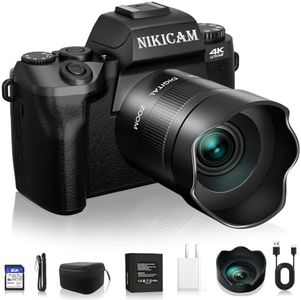 Digital Cameras for Photography, NIKICAM 4K 64MP WiFi Vlogging Camera for YouTube with Dual Camera, 4" Touch Screen Compact Camera with Flash, 32GB SD Card, Lens Hood & 3000mAH Battery-Black