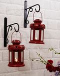 Wall Star Light Decorative Metal Lantern Indoor/Outdoor Hanging Lantern, Set of 2 Designer Candle Tealight Holder with Wall Hook, Red