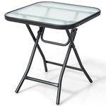 Tangkula Patio Bistro Table, 18" Square Glass Side Table with Rustproof Frame, Folding Coffee Table with Tempered Glass Tabletop, Portable Bistro Table for Patio, Balcony, Backyard, Poolside (Black)