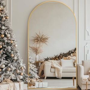 Antok 82" x44” Arched Full Length Floor Mirror, Gold Aluminum Frame, Free Standing/Wall Mount/Leaning for Bedroom, Living Room, Dressing Room