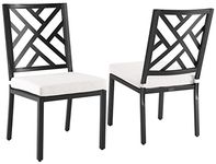 Crosley Furniture KO60050MB-CR Locke Outdoor Metal Dining Chairs, Set of 2, Matte Black with Crème Cushions