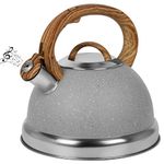 Belle Vous Light Grey Whistling Tea Kettle - 3L Tea Pot for Stovetop/Induction Hob - Stainless Steel Hot Water Camping Kettle Teapot for Tea/Coffee