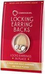 CONNOISSEURS Locking Earring Backs - Hypoallergenic Earring Backs for Studs, Hoops, and More - Never Lose an Earring Again - 2 Pairs - for Gold Earrings