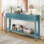 Merax Farmhouse Long Console Table with Storage Drawers and Shelf for Entryway, Long Narrow Entryway Table Sofa Table with 4 Drawers, Turquoise Green