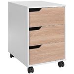 HOMCOM 3 Drawer Mobile File Cabinet, Vertical Filing Cabinet with Wheels for Home Office, Oak