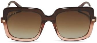 DIFF Sandra Square Sunglasses for Women UV400 Polarized Protection, Taupe Ombre Crystal + Brown Gradient