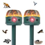 2 Pack Ultrasonic Solar Animal Repeller for Yard, 5 Modes Outdoor Cat Squirrel Repellent with Motion Sensor, Flashing Light, Motor Vibration, Deterrent for Deer Skunk Dog Snake Gophers for Yard Garden