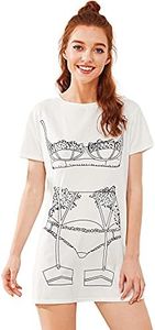 Floerns Women's Funny Lingerie Nightgown Cute Print Tshirt Sleepdress White XL