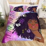 African American Black Girl Comforter Cover King Graffiti Cool Afro Woman Duvet Cover For Girls Rainbow Galaxy Bedding Set Glitter Stars Bedspread Cover Black Princess Bedroom Decor 3Pcs