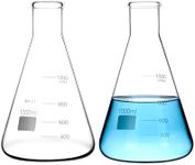 QWORK Erlenmeyer Flask Set, 2 Pcs 1000ML Borosilicate Glass Conical Flasks with Narrow Mouth, Printed Scale, for Lab, Classroom, Kitchen, Craft, Home