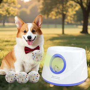 MEKAPLE Automatic Dog Ball Launcher, Upgraded Interactive Dogs Balls Thrower for Small Dogs, Distance Adjustable Mental Stimulating Dog Toys with 4 Durable Etpu Balls 2.2 Inch (Blue)