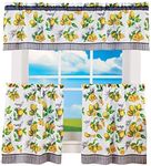 Light Filtering Window Curtain, Printed Tier & Valance Set - 58 Inch Length, 24 Inch Width - Lemon Drop (Yellow), Machine Washable Drape for Kitchen, Bedroom, Living, & Dining Room by Achim Home Decor