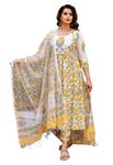 KLOSIA Women Block Printed Anarkali Kurta and Pant Set With Dupatta (XX-Large)