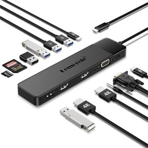 USB C Docking Station, (𝟐𝟎𝟐𝟒 𝐔𝐩𝐠𝐫𝐚𝐝𝐞) Lemorele 13-in-1 USB C Hub Triple Display Adapter with 2 x 4K Dual HDMI, VGA, 5 x USB A, 100 W PD, USB C Data, SD/TF, 3.5 mm Audio for Mac/Windows