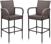 Homall Patio Bar Stools Wicker Barstools Indoor Outdoor Bar Stool Patio Furniture with Footrest and Armrest for Garden Pool Lawn Backyard Set of 2 (Brown)