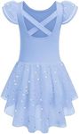 Zaclotre Girls Ruffle Sleeve Ballet Leotard with Skirt Criss-Cross Back Dance Dresses Outfit Blue