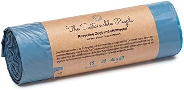 Sacs poubelle recyclés avec cordon TSP 20 L - d’au moins de 90% de matériaux de sources post-consommation (PE) - certifiés Ange Bleu - pour déchets résiduels et recyclables (15 pièces)