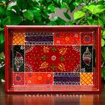Swadeshi Blessings Wooden Tray for Serving- Handcrafted & Hand-Painted for Kitchen/Table & Home Decor/Dinning/Gifts/Restaurants/Living Room/Coffee Table 30Cm (Single Tray) (Red), Rectangular