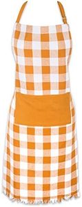 DII Unisex Buffalo Check Kitchen Collection, Classic Farmhouse Chef Apron, One Size, Fringed Bottom, Pumpkin Spice