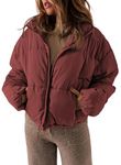 Dokotoo Womens Winter Coats Windbreaker Oversized Full Zipper Front Drawstring Hem Bomber Puffer Jacket Baggy Short Down Coats for Women Warm Comfy Soft Outerwear with Pockets Medium Red