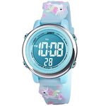 Vicloon Kids Watch, Toddler Digital Watch, Digital Watch LED Electrical Watches 7 Color Lights Watch with Alarm Stopwatch Unicorn Valentine's Day Gift for 3-10 Year Girls (Light Blue)