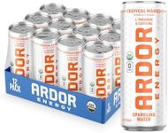 ARDOR ENERGY Sparkling Water Tropical Mango 12 pack with 100mg Organic Caffeine from Green Tea & 200mg Organic L-Theanine (Focus & Calm). No Sugar. No Calories. Vegan. Gluten Free.
