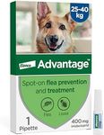 Advantage Spot On Flea Treatment For Extra Large Dogs 25 - 40kg (1 pipette, 400mg), Kills Fleas Within 24 Hours, Prevents Further Infestation For Up To Four Weeks