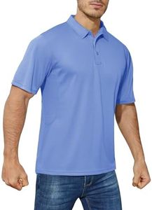 CRYSULLY Polo Shirts for Men Golf Shirt Short Sleeve Tactical Performance Polo T Shirts Dry Fit for Work, Fishing, Hiking Light Blue 3XL