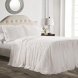 Lush Decor Ruffle Skirt Bedspread 3 Piece Set - Elegant, Timeless & Charming Ruffles in a Vintage & Classy Design - Soft and Lightweight - Luxurious Farmhouse Bedding Set - California King, White