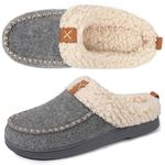 LongBay Women's Woolen Slippers, Sherpa Memory Foam Fluffy Moccasin with Soft Plush Fleece Lining Slip-On for Indoor Outdoor Use (7-8 UK, Grey)