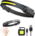 VIX STORE Headlamp Torch, Rechargeable Motion Sensor Headlamps Flashlight with Keychain Led Light, 230° Illumination, 5 Modes Head Lamp for Camping, Trekking (Sensor Head + Torch)