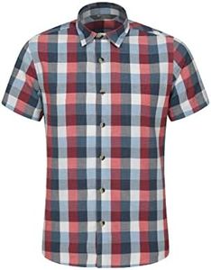 Mountain Warehouse Camicia a Maniche Corte da Uomo Weekender - Camicia Estiva 100% Cotone, Camicia Casual Leggera, Traspirante, Comoda - da Passeggio, Campeggio, Viaggio Rosso XXS