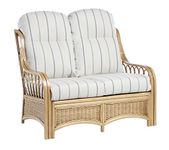 Desser Vale 2 Seater Conservatory Furniture Wicker Sofa Fully Assembled – Light Oak Cane Natural Rattan with UK Manufactured Cushions in Linen Taupe Fabric – Settee Dimensions: H100cm x W116cm x D87cm