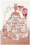 KUCHYNEE 5.12 x7.28 inch 50PCS Rose Gold Glitter Quinceanera Invitations Kit Laser Cut Hollow Girl Princess Pocket with Envelopes Invitations for Quinceanera Bridal Shower Invite